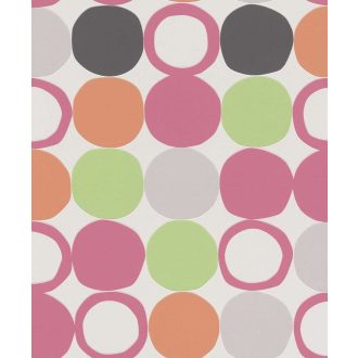  Rasch Hotspot 805123 Grafikus Retro körök sorba és oszlopba rendezve fehér pink világoszöld narancs antracit tapéta