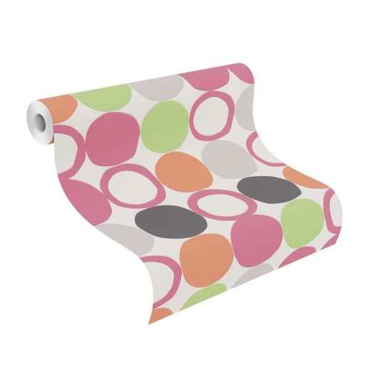 Rasch Hotspot 805123 Grafikus Retro körök sorba és oszlopba rendezve fehér pink világoszöld narancs antracit tapéta