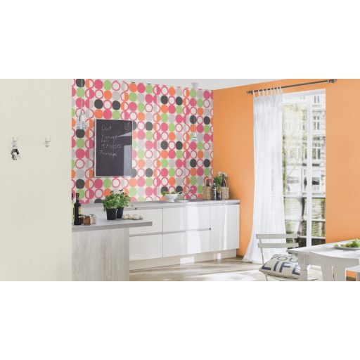Rasch Hotspot 805123 Grafikus Retro körök sorba és oszlopba rendezve fehér pink világoszöld narancs antracit tapéta