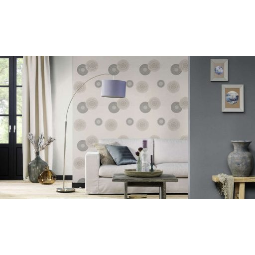 Rasch #tapetenwechsel 808810 grafikus stilizált virágkörök szürke bézs  ezüst tapéta