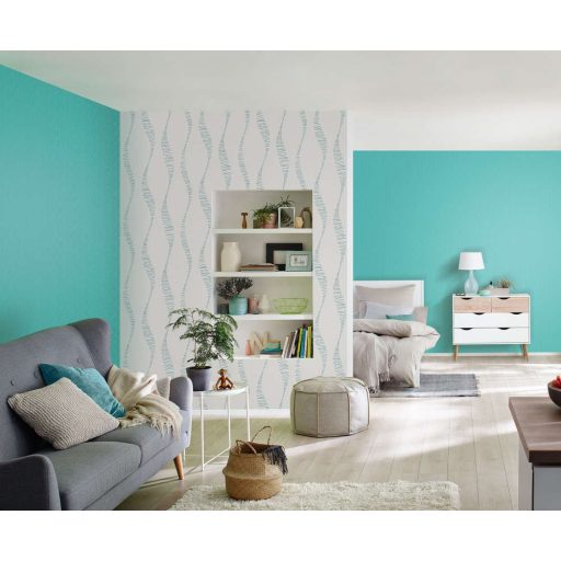 Rasch #tapetenwechsel 808933  grafikus hullámminta törtfehér türkiz kék tapéta