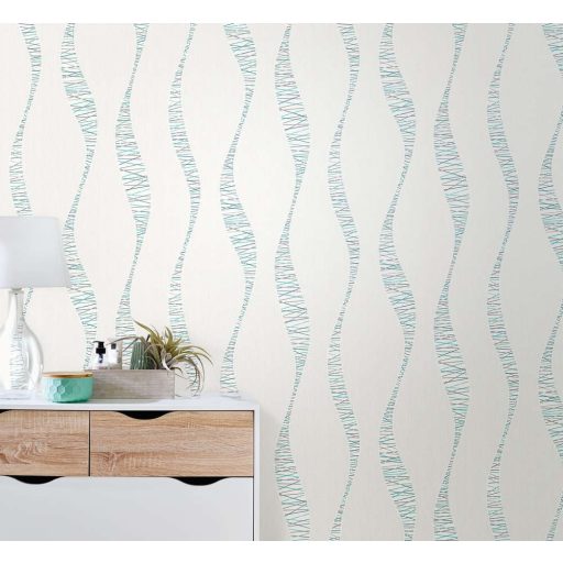 Rasch #tapetenwechsel 808933  grafikus hullámminta törtfehér türkiz kék tapéta