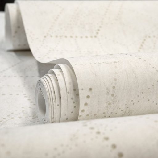 Applikált üveggyöngyökkel díszített holdi tájat krátereket imitáló körökből pontokból álló minta elefántcsont krém és bézs tónus tapéta