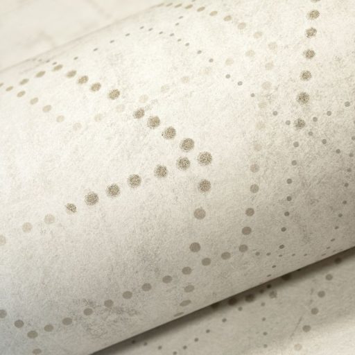 Applikált üveggyöngyökkel díszített holdi tájat krátereket imitáló körökből pontokból álló minta elefántcsont krém és bézs tónus tapéta