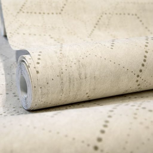 Applikált üveggyöngyökkel díszített holdi tájat krátereket imitáló körökből pontokból álló minta homokszín bézs és bézsarany tónus tapéta