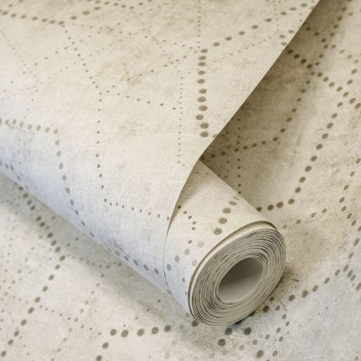 Applikált üveggyöngyökkel díszített holdi tájat krátereket imitáló körökből pontokból álló minta homokszín bézs és bézsarany tónus tapéta