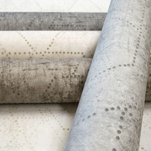 Applikált üveggyöngyökkel díszített holdi tájat krátereket imitáló körökből pontokból álló minta szürke és ezüstszürke tónus tapéta