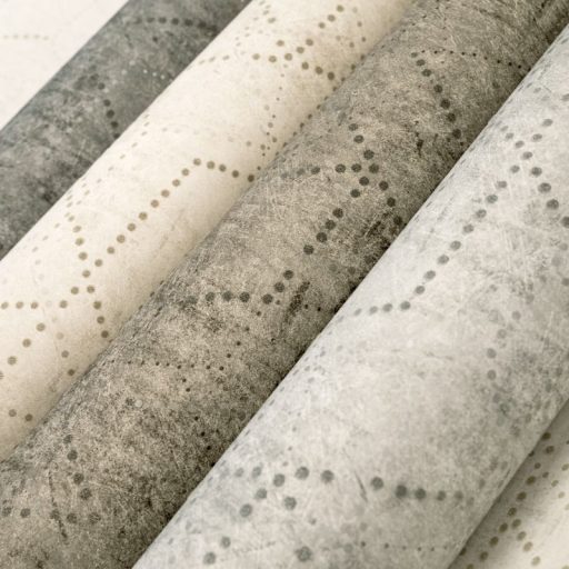 Applikált üveggyöngyökkel díszített holdi tájat krátereket imitáló körökből pontokból álló minta barna és szürkésbarna tónus tapéta