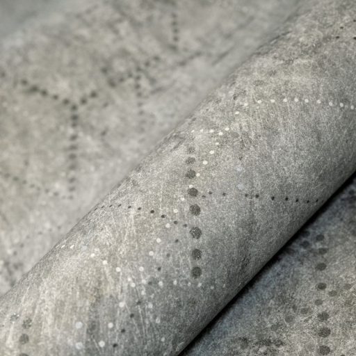 Applikált üveggyöngyökkel díszített holdi tájat krátereket imitáló körökből pontokból álló minta szürke sötétszürke és ezüstszürke tapéta