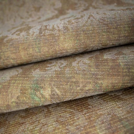 Rétegesen egymásra épülő gyöngyökkel díszített stilizált levél és virágmotívum földszínek - meleg barna és olívzöld tónus tapéta