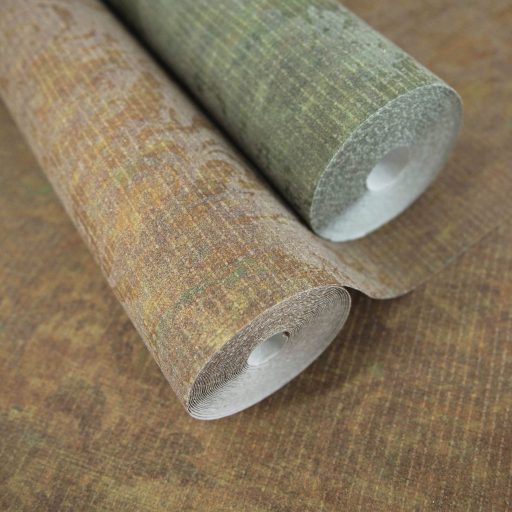 Rétegesen egymásra épülő gyöngyökkel díszített stilizált levél és virágmotívum földszínek - meleg barna és olívzöld tónus tapéta