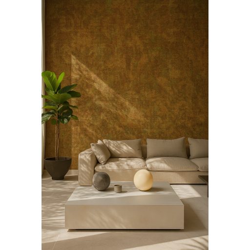 Rétegesen egymásra épülő gyöngyökkel díszített stilizált levél és virágmotívum földszínek - meleg barna és olívzöld tónus tapéta