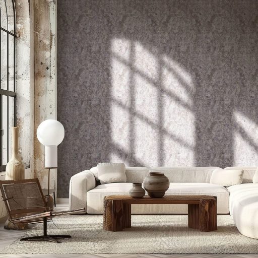 Rétegesen egymásra épülő gyöngyökkel díszített stilizált levél és virágmotívum szürke barna és ezüst tónus tapéta