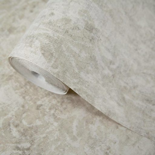 Rétegesen egymásra épülő gyöngyökkel díszített stilizált levél és virágmotívum krém világosbézs és gyöngyház tónus tapéta