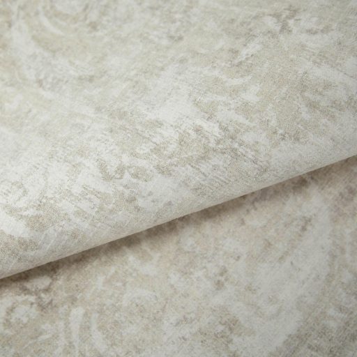 Rétegesen egymásra épülő gyöngyökkel díszített stilizált levél és virágmotívum krém világosbézs és gyöngyház tónus tapéta