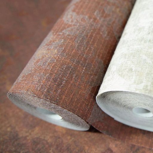 Rétegesen egymásra épülő gyöngyökkel díszített stilizált levél és virágmotívum vörös rozsdabarna narancs terrakotta és borostyán tapéta