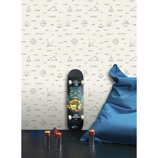 Rasch Kids & Teens III, 814828 Gyerekszobai matematikai képletek ábrázolások fehér fekete tapéta