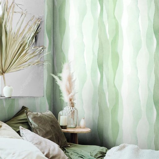 Színátmenetes kissé absztrakt innovatív hullámminta fehér kékeszöld és zsályazöld tónus tapéta