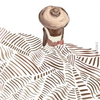   Kalapos nő a változatos csíkozás (akár zebra is) tengerében minimalista panoráma fehér barna és barnásvörös tónus falpanel