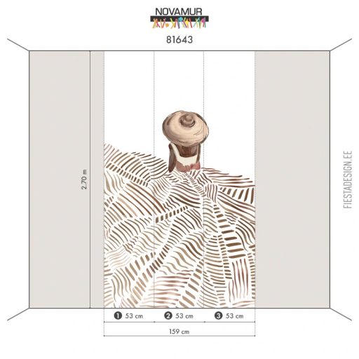 Kalapos nő a változatos csíkozás (akár zebra is) tengerében minimalista panoráma fehér barna és barnásvörös tónus falpanel