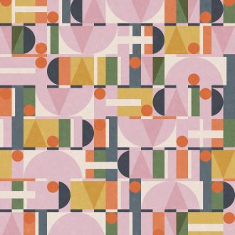   Színes és játékos geometriai minta apró elemekből bézs sárga lila narancs zöld és tengerészkék tónus tapéta