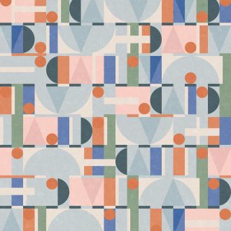   Színes és játékos geometriai minta apró elemekből fehér narancs zöld kék és rózsaszín tónus tapéta