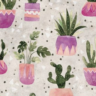   Kaktusz a könnyzőpálmával sosem vész össze! Dísznövények etno stílusú vázákban szürke zöld lila és rózsaszín tónus tapéta