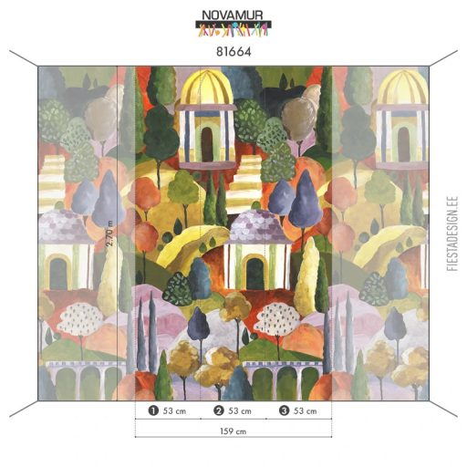 "A cselekmény több szinten zajlik" Erőteljes színes mediterrán táj panorámája sárga narancs zöld és sokszínű tónus falpanel