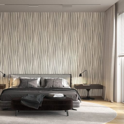 Ritmikusan ívelő háromdimenziós fa bordák organikus mintája krém és vajszín - puha ecru és az elefántcsont közötti spektrum  tapéta