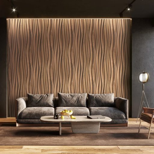 Ritmikusan ívelő háromdimenziós fa bordák organikus mintája meleg karamell és mézbarna - tejeskávétól a dióig - tónus tapéta