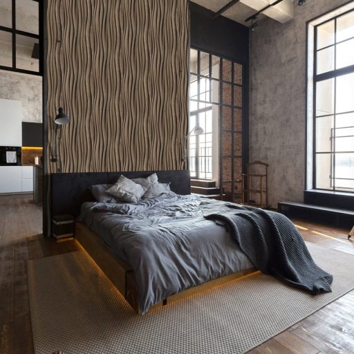 Ritmikusan ívelő háromdimenziós fa bordák organikus mintája mogyoróbarna taupe  - csokoládé és a kávébarna között tapéta