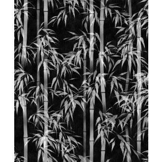   Karcsú bambuszok légiesen könnyed varázslatos mintája fekete és ezüstszürke - fénylő ezüst és az antracit között tapéta