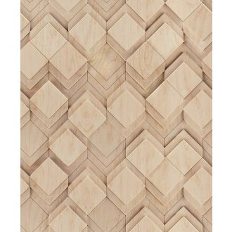   Négyzet alapú alacsony fahasábok dinamikus geometriai 3D mintája meleg bézs homokszín és karamellbarna tónus tapéta