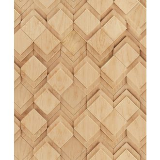   Négyzet alapú alacsony fahasábok dinamikus geometriai 3D mintája világos mézszín és barna/aranybarna tónus tapéta