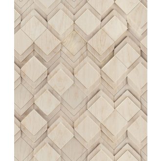   Négyzet alapú alacsony fahasábok dinamikus geometriai 3D mintája bézs szürkésbézs és tejeskávé tónus tapéta