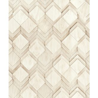   Négyzet alapú alacsony fahasábok dinamikus geometriai 3D mintája krémfehér vanília és bézs tónus tapéta