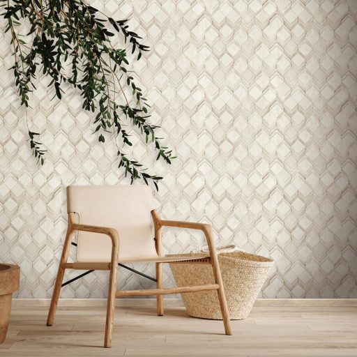 Négyzet alapú alacsony fahasábok dinamikus geometriai 3D mintája krémfehér vanília és bézs tónus tapéta