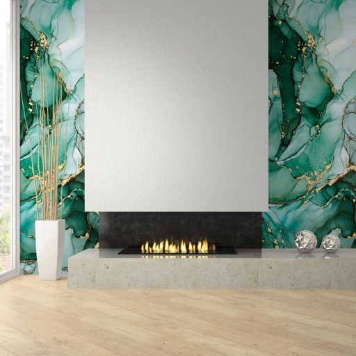 "Folyékony" márványerezet és smaragd óceán egyedülálló találkozása fehér smaragd jégkék menta és arany tónus falpanel