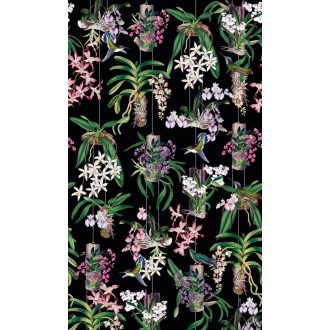   Pompázatos drámai virágideál akár egy üvegházi orchideakert fekete fehér bézs rózsaszín lila és zöld tónus falpanel