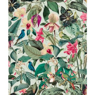   Elképesztően színes vibráló trópusi installáció fehér smaragdzöld rózsaszín zöld pink és türkiz tónus tapéta