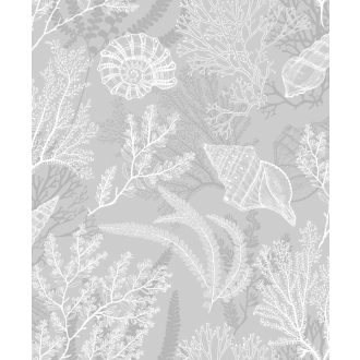   Tenger kincsei - varázslatos vízalatti világ grafikus ábrázolása szürke ezüstszürke és fehér tónus tapéta