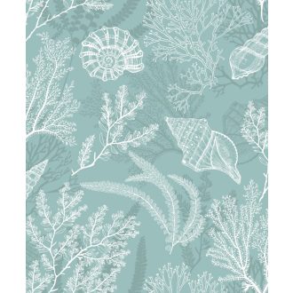   Tenger kincsei - varázslatos vízalatti világ grafikus ábrázolása friss türkiz és fehér tónus tapéta