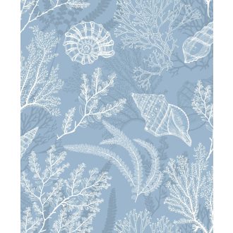   Tenger kincsei - varázslatos vízalatti világ grafikus ábrázolása kék/acélkék és fehér tónus tapéta