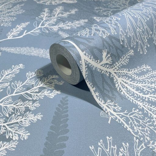 Tenger kincsei - varázslatos vízalatti világ grafikus ábrázolása kék/acélkék és fehér tónus tapéta