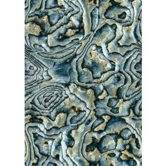   Misztikus térplasztika - Örvénylő formák dinamikus 3D mintája kék petrolkék zöld/türkiz sárga és aranybarna tónus tapéta