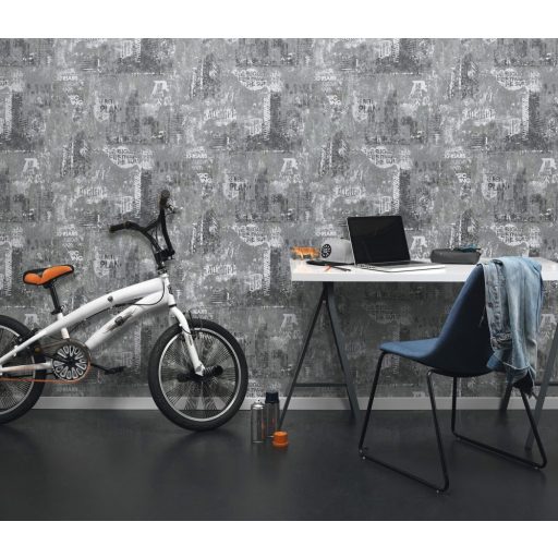 Rasch Kids & Teens III, 821215  Gyerekszobai Ipari design nagyvárosi megjelenítés fekete fehér szürke tapéta
