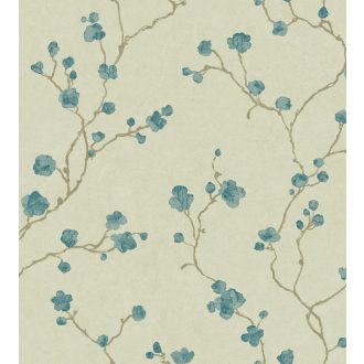   Casadeco Natsu 82147309 HANAMI virágos halvány szürkészöld barna smaragd/türkiz tapéta