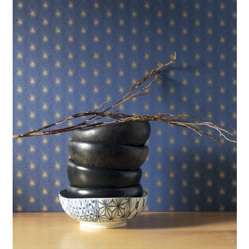 Casadeco Natsu 82156521 SUTA geometrikus hatszögek éjkék arany tapéta