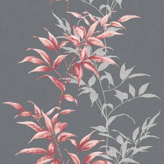  Novamur Hailey 82224 (6791-50) Natur realisztikus levélminta sötétszürke antracit rózsaszín piros tapéta
