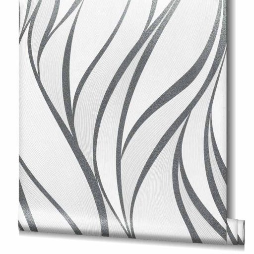 Novamur Hailey 82232 (6794-20) Grafikus design hullámminta fehér antracit fénylő mintarajzolat tapéta